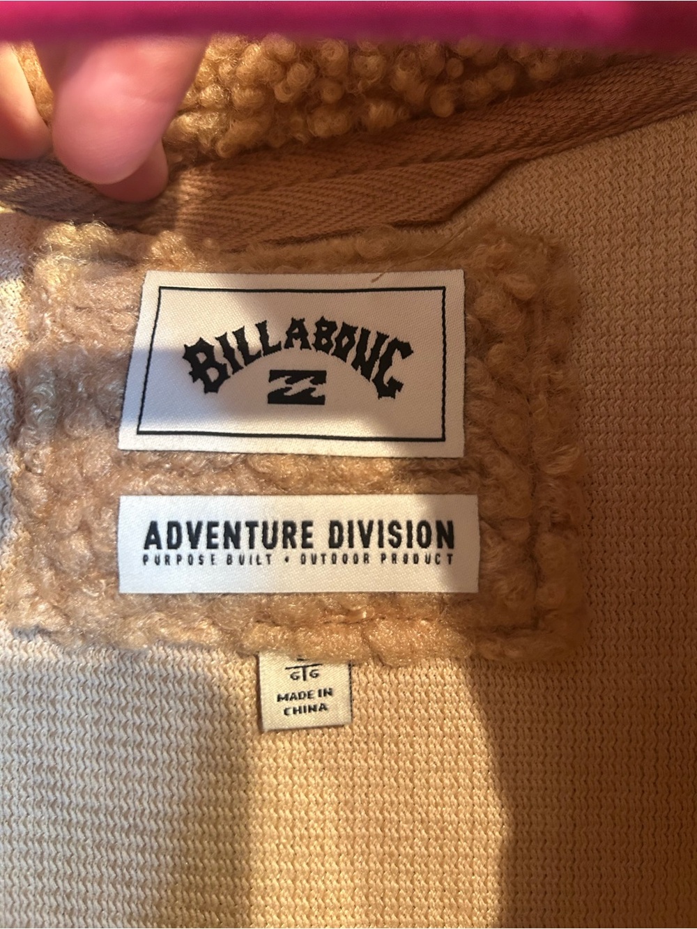 Billabong Two-Tone Sherpa Half-Zip Jacket in Tan & Cream - Picture 3 of 3